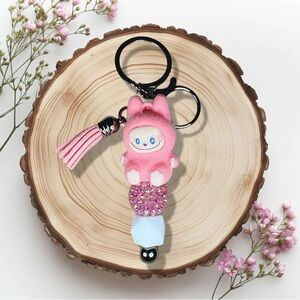 Labubu Hot Pink The Monsters Flocked Keychain